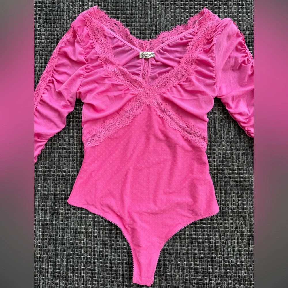 NWOT Free People Intimately Forever Young Bodysuit-Pink Wink